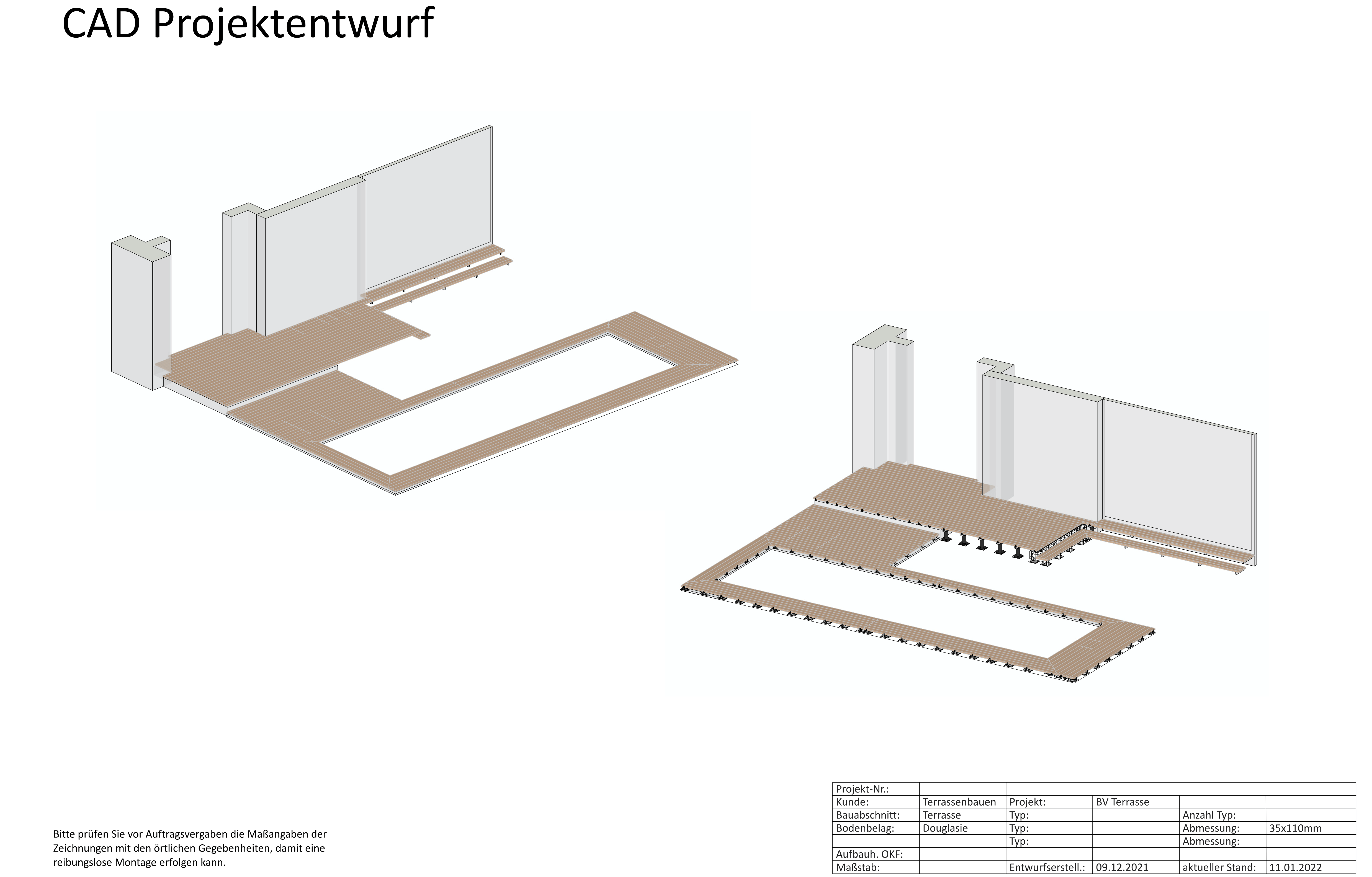 Kompletter Projektentwurf einer komplexen Terrasse CAD-Zeichnung